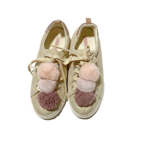 Gymboree Girls Gold Glitter Pom Pom Sneakers - Picture 2 of 4